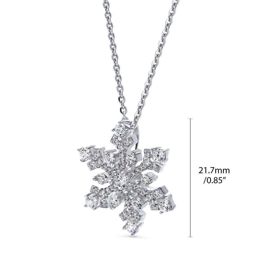 Snowflake CZ Necklace and Earrings Set in Sterling Silver, front view