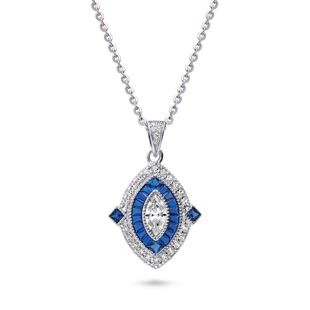 Navette Halo CZ Pendant Necklace in Sterling Silver, 1 of 8