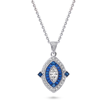 Navette Halo CZ Pendant Necklace in Sterling Silver