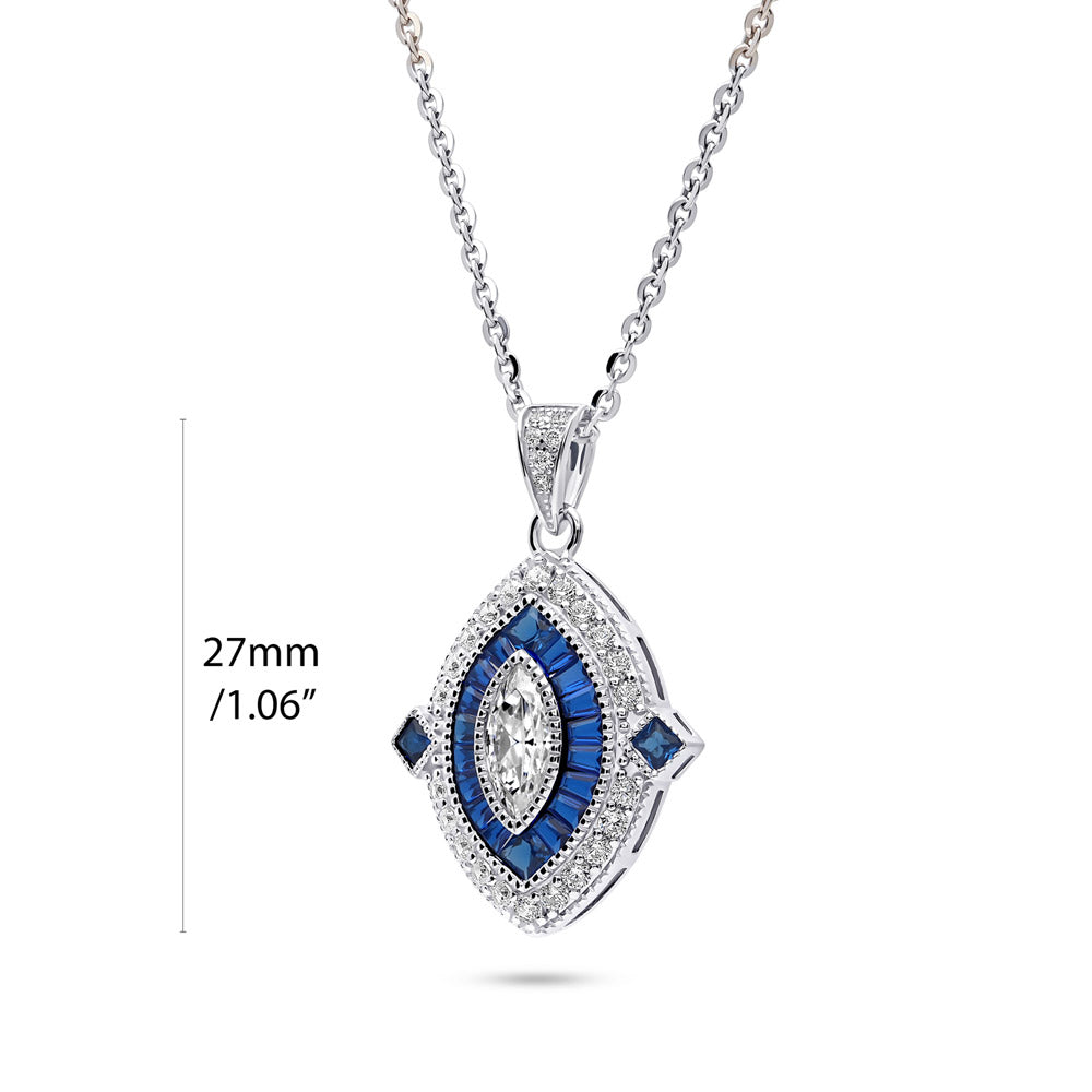 Navette Halo Art Deco Milgrain CZ Necklace in Sterling Silver