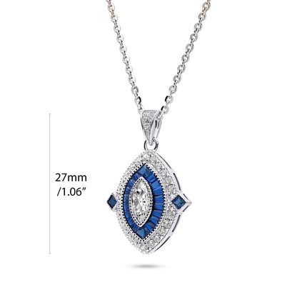 Navette Halo Art Deco Milgrain CZ Necklace in Sterling Silver