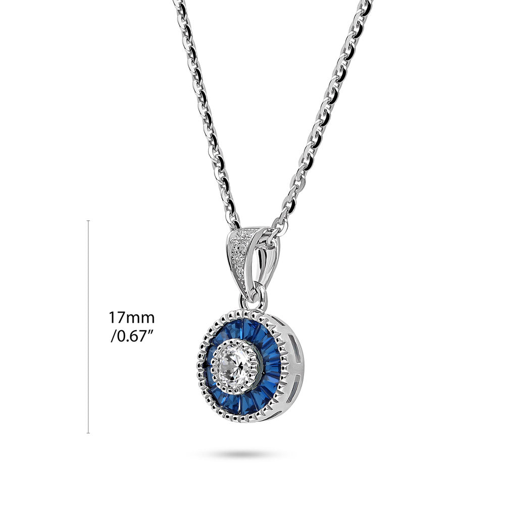 Front view of Halo Art Deco Round CZ Pendant Necklace in Sterling Silver, 4 of 7