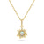 Sunburst Halo Simulated Opal CZ Pendant Necklace in Sterling Silver