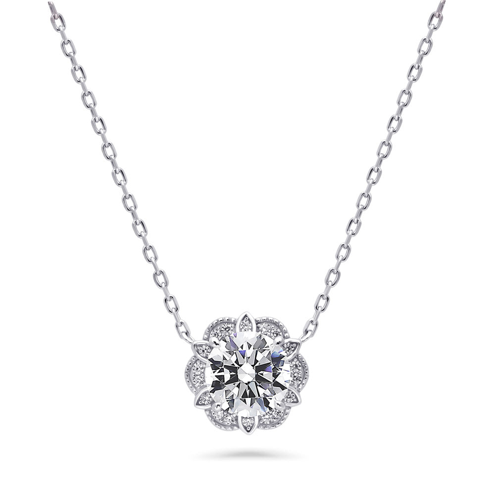 Flower Halo CZ Necklace and Earrings in Sterling Silver, 5 of 15