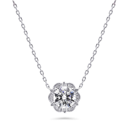 Flower Halo CZ Necklace and Earrings in Sterling Silver