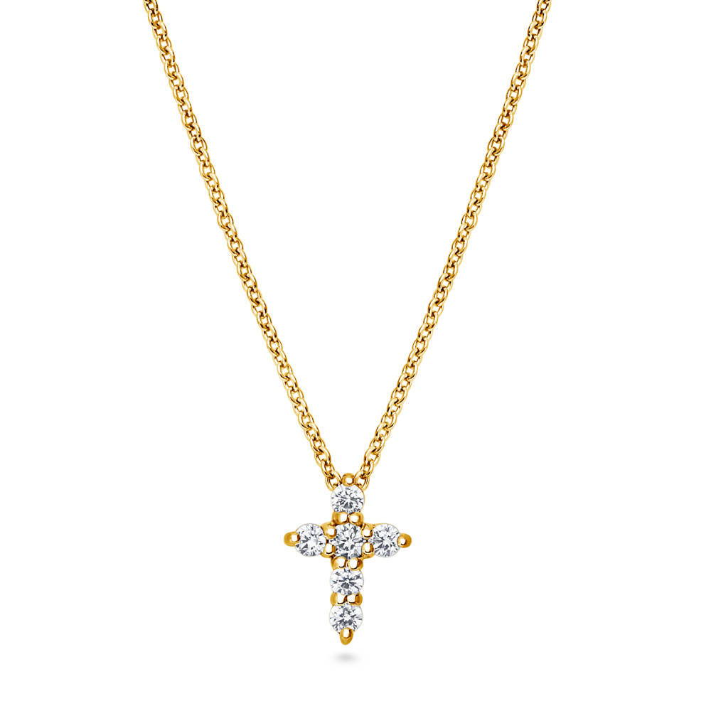 Cross CZ Pendant Necklace in Gold Flashed Sterling Silver, 1 of 6