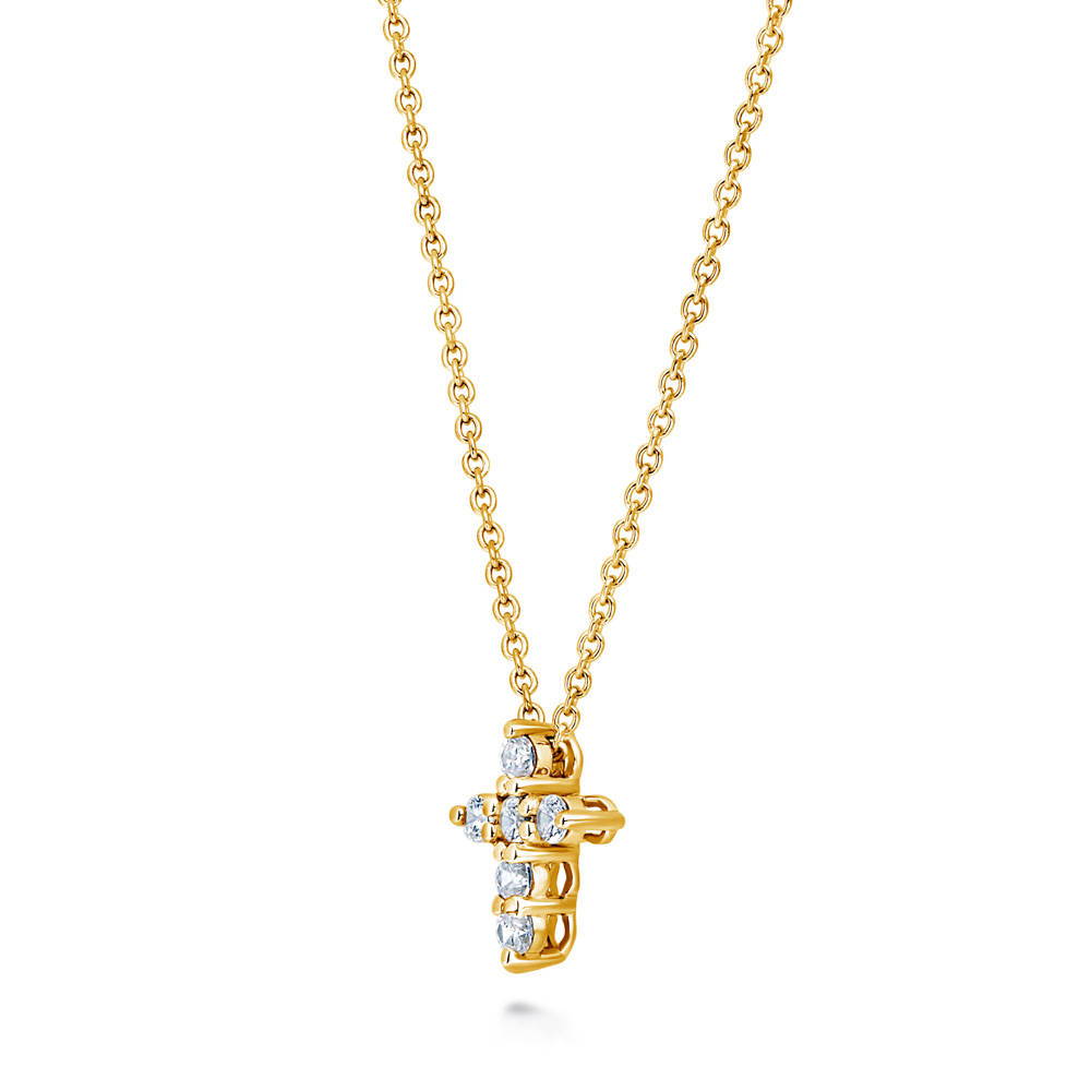 Front view of Cross CZ Pendant Necklace in Gold Flashed Sterling Silver, 3 of 6