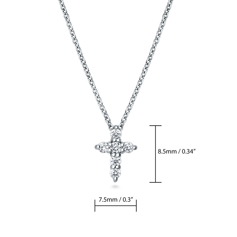 Cross CZ Pendant Necklace in Sterling Silver, 2 Piece