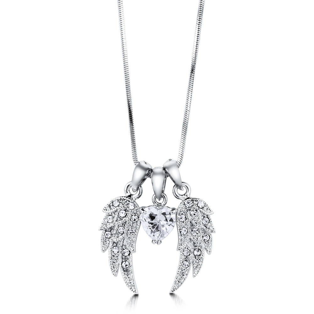 Angel Wings CZ Pendant Necklace in Silver-Tone, 1 of 6