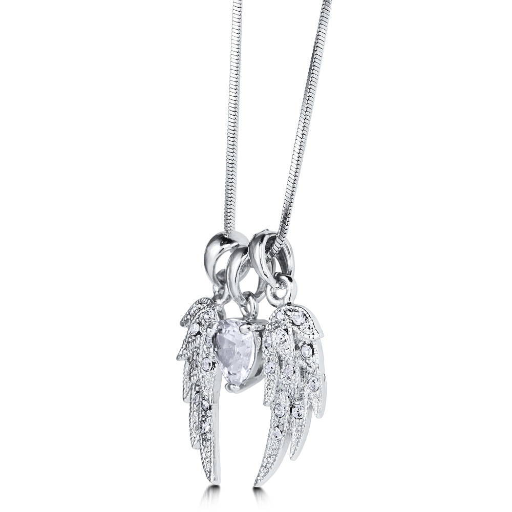 Angle view of Angel Wings CZ Necklace and Earrings in Silver-Tone, 7 of 9
