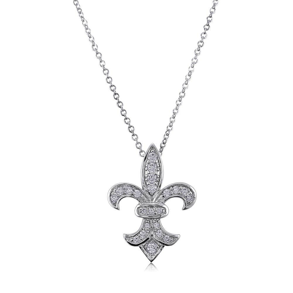 Fleur De Lis CZ Pendant Necklace in Sterling Silver, 1 of 6