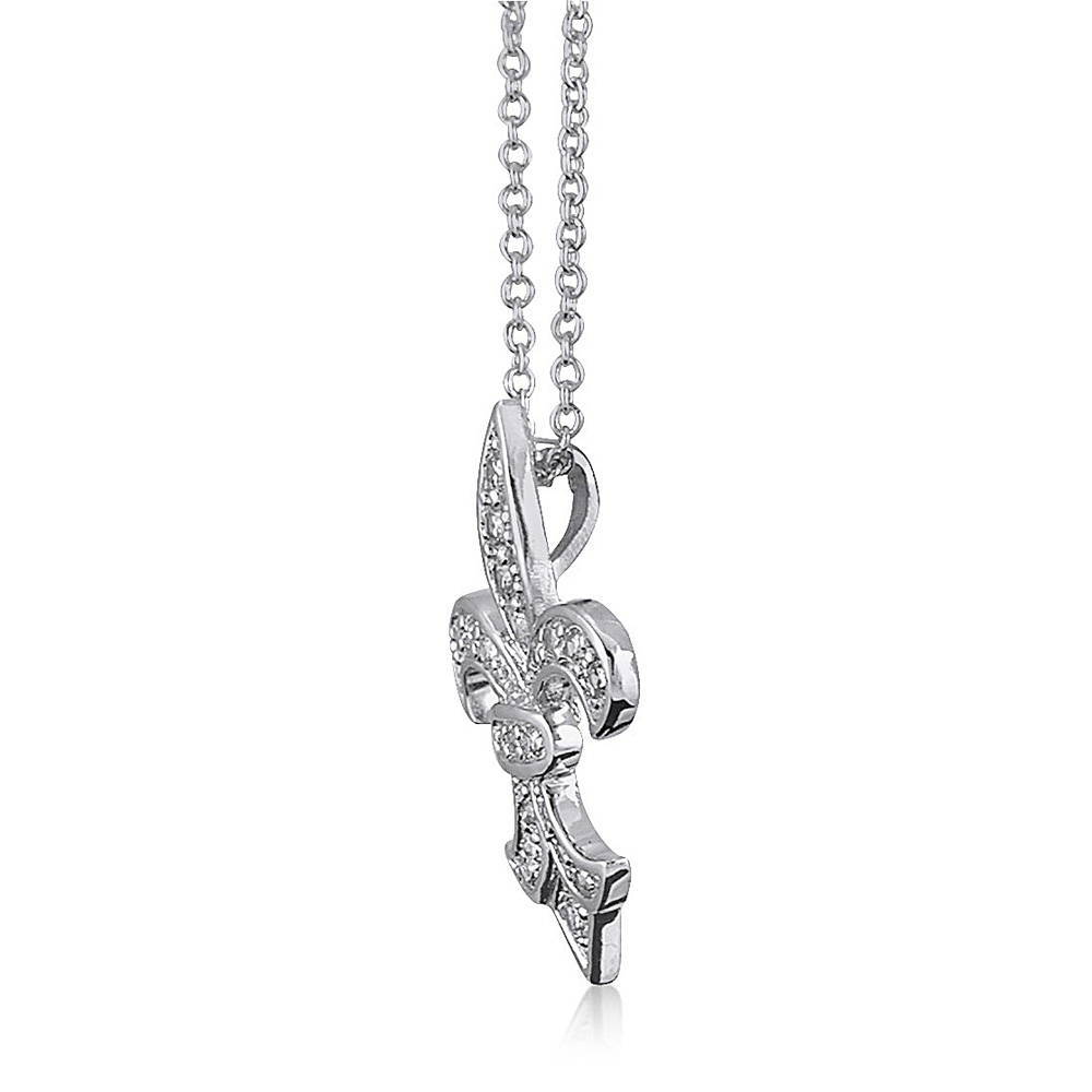 Front view of Fleur De Lis CZ Necklace in Sterling Silver, 2 of 6