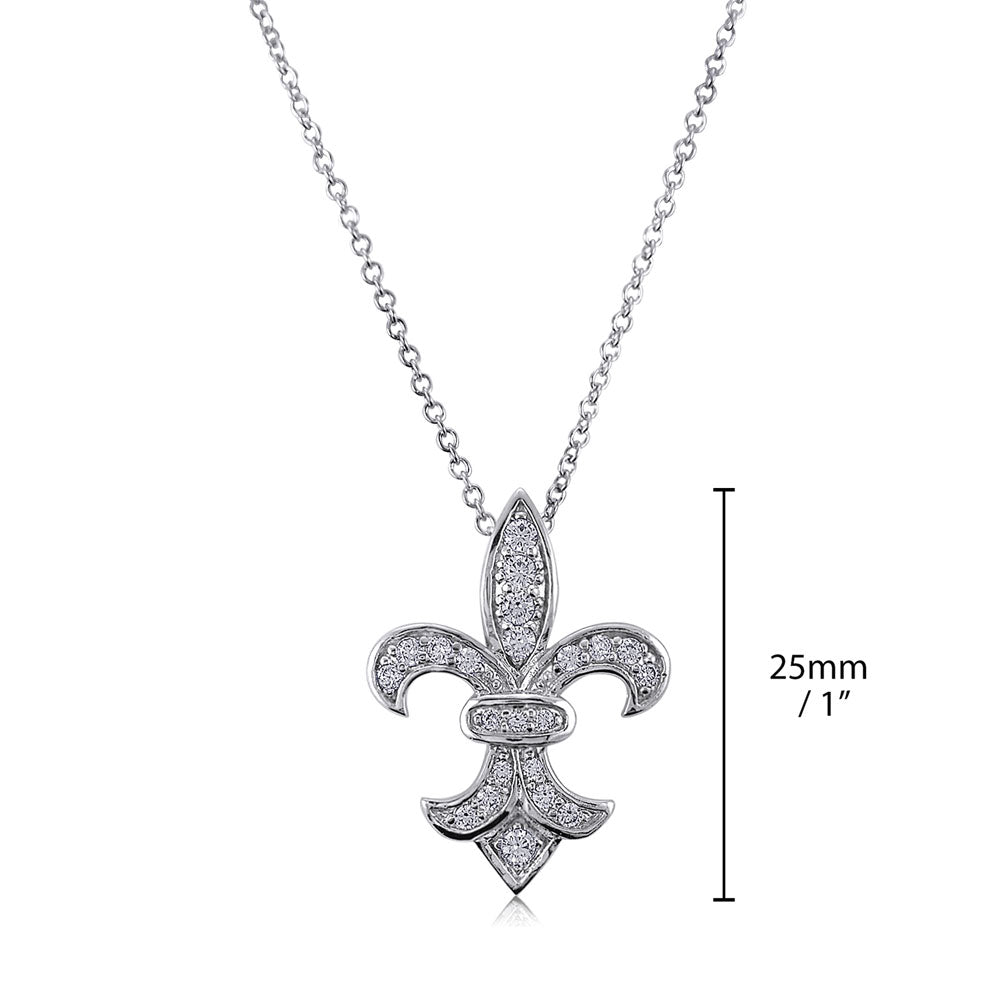 Angle view of Fleur De Lis CZ Necklace in Sterling Silver, 4 of 6