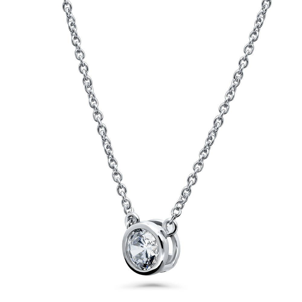 Bar Bubble Bezel Set CZ Pendant Necklace in Sterling Silver, 2 Piece