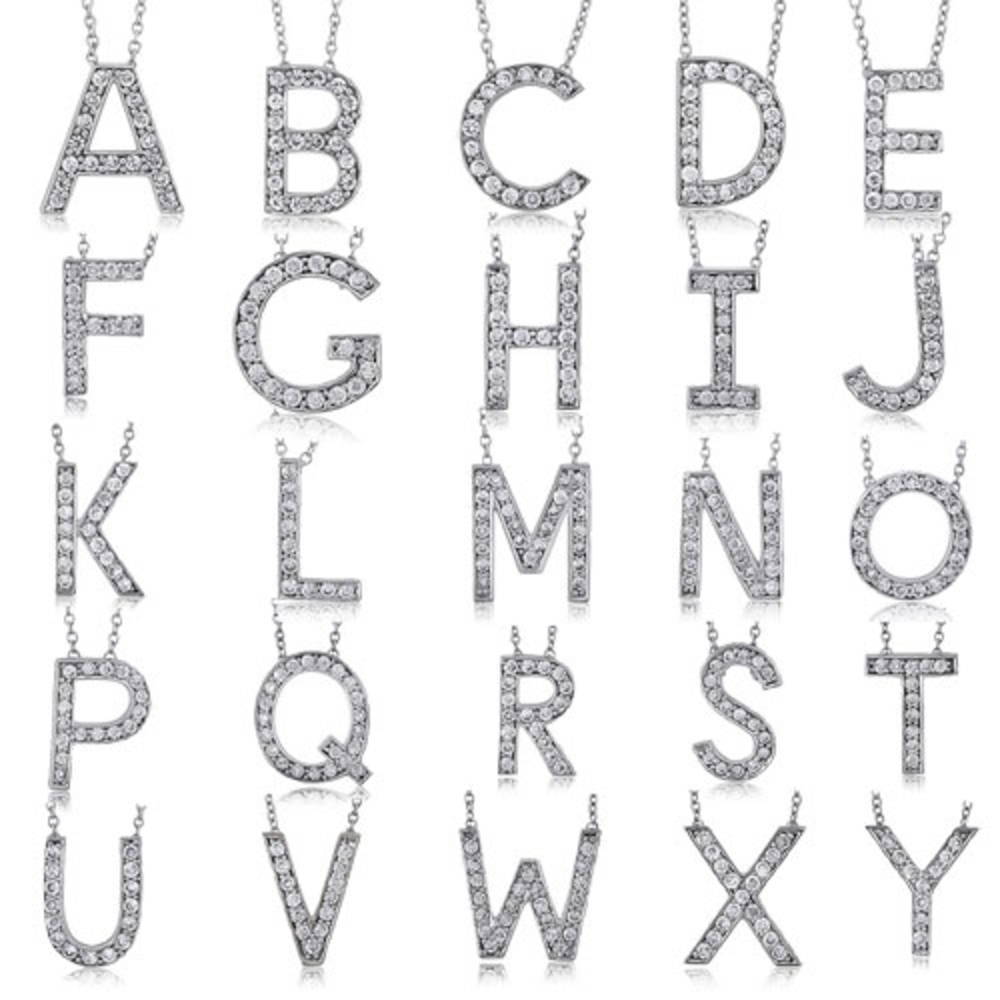Initial Letter CZ Necklace in Sterling Silver