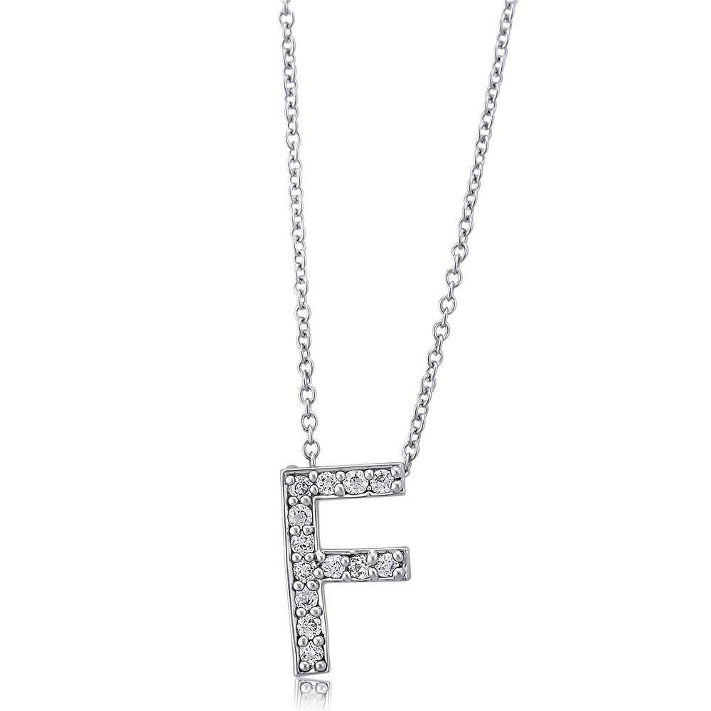Initial Letter CZ Necklace in Sterling Silver, F