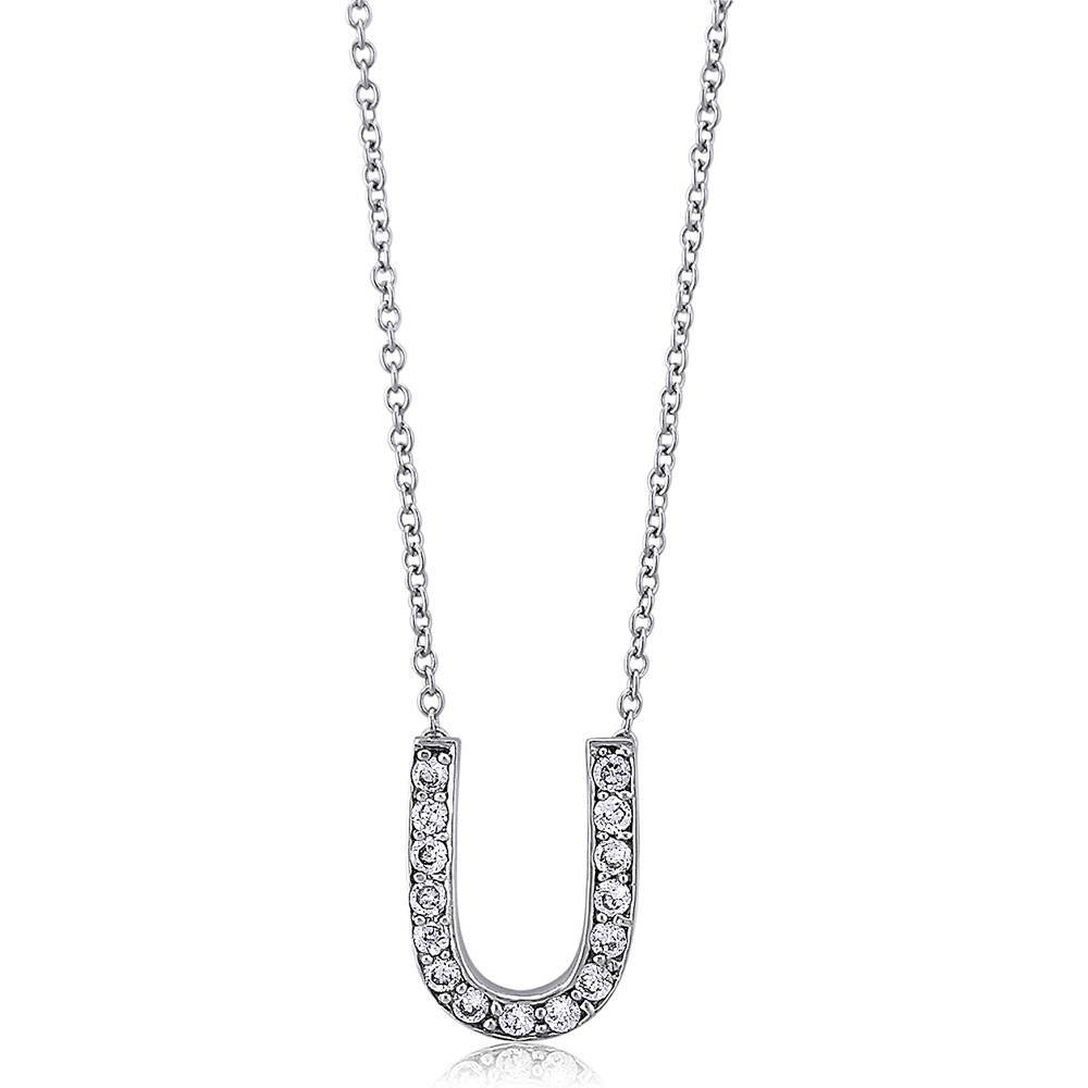Initial Letter CZ Pendant Necklace in Sterling Silver, 1 of 5