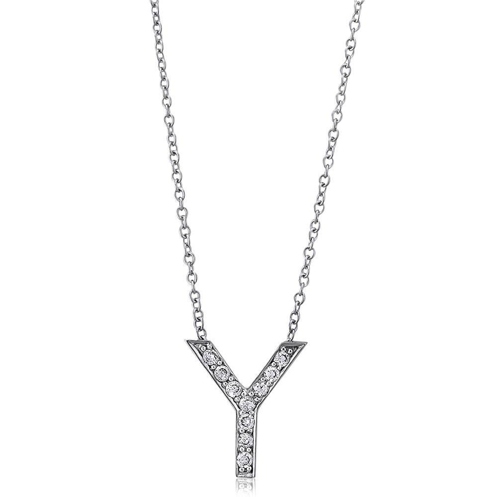 Initial Letter CZ Necklace in Sterling Silver, Y
