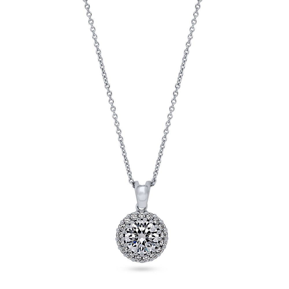 Halo Round CZ Necklace and Earrings Set in Sterling Silver, 5 of 9
