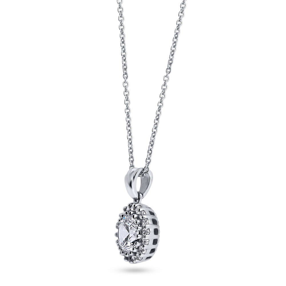 Halo Round CZ Necklace and Earrings Set in Sterling Silver