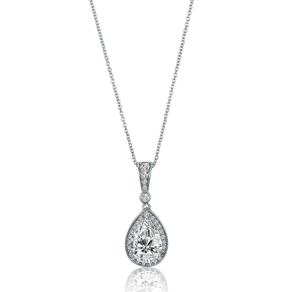 Halo Pear CZ Necklace in Sterling Silver