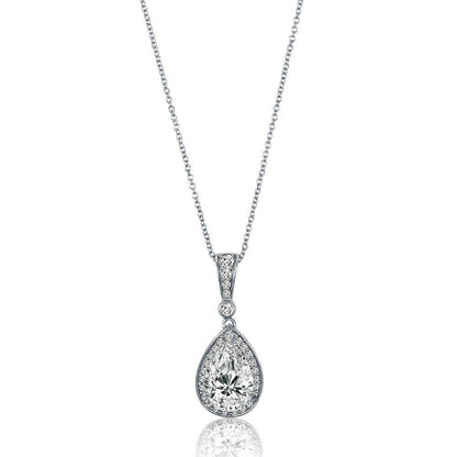 Halo Pear CZ Necklace in Sterling Silver