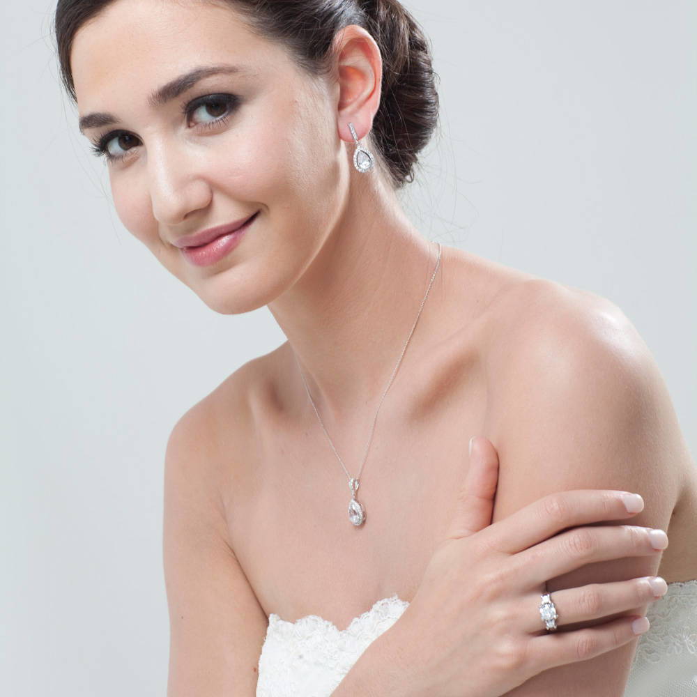 Halo Pear CZ Necklace in Sterling Silver, 4 of 6