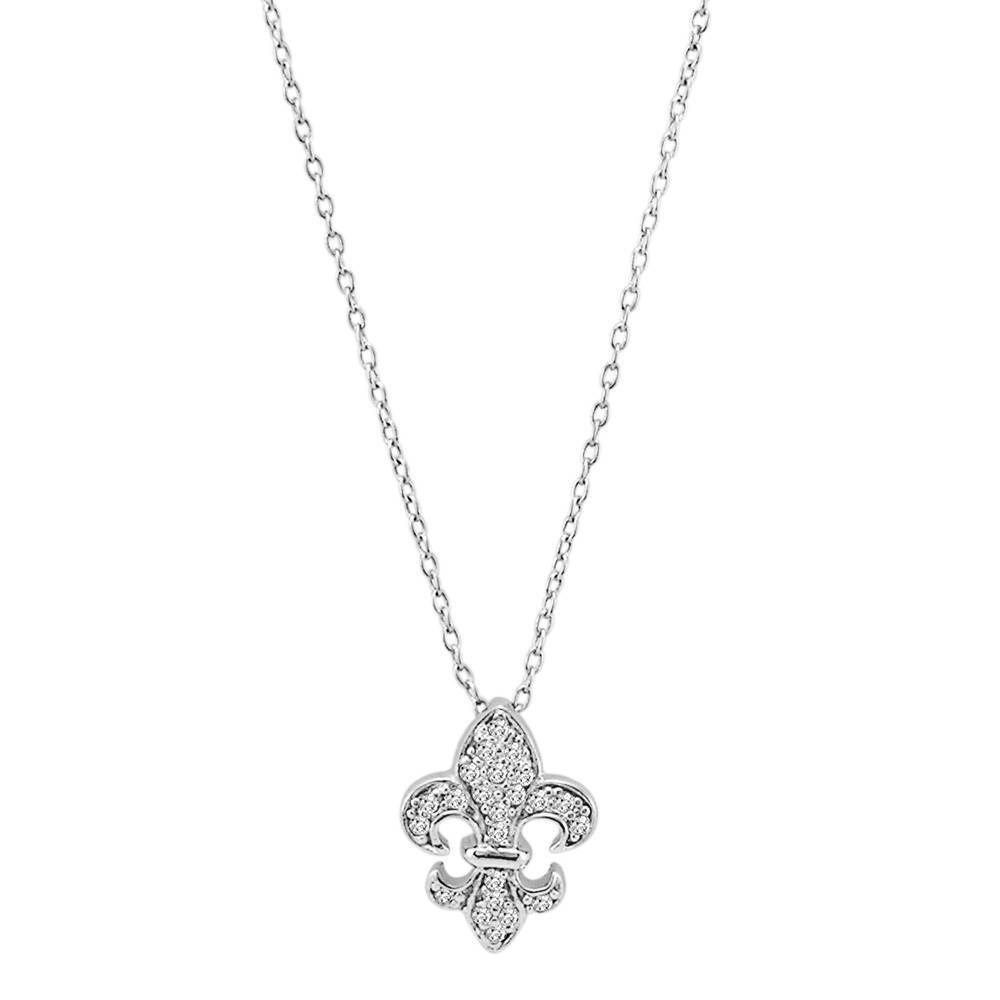 Fleur De Lis CZ Pendant Necklace in Sterling Silver, 1 of 10