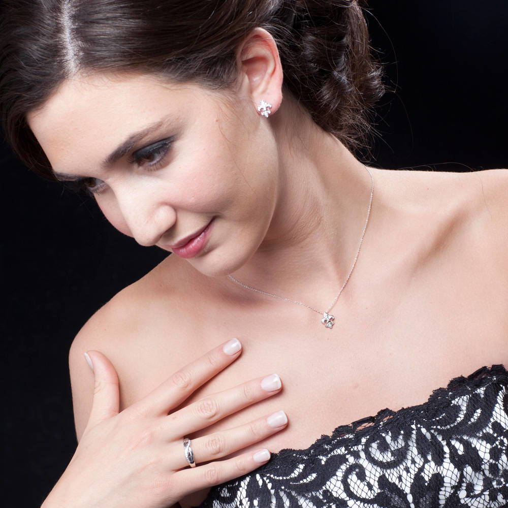 Fleur De Lis CZ Stud Earrings in Sterling Silver, 4 of 6