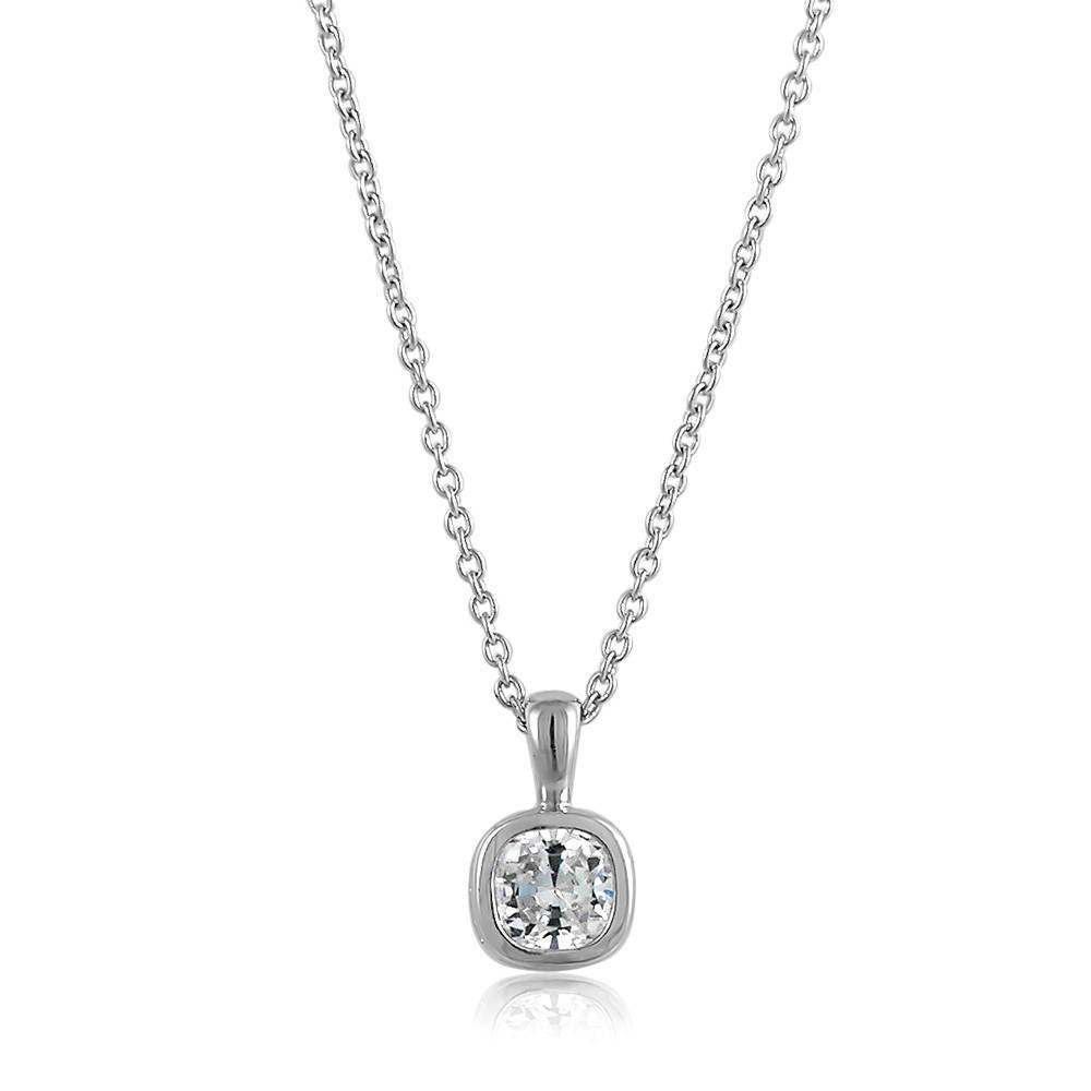 Solitaire 0.6ct Bezel Cushion CZ Necklace in Sterling Silver, 1 of 6