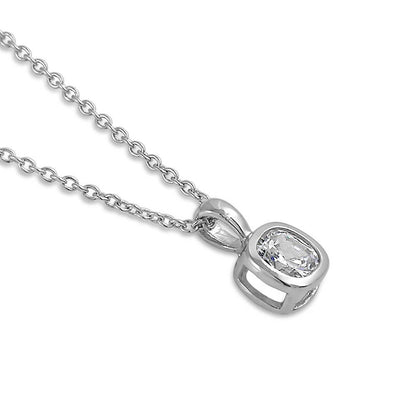 Solitaire 0.6ct Bezel Cushion CZ Necklace in Sterling Silver