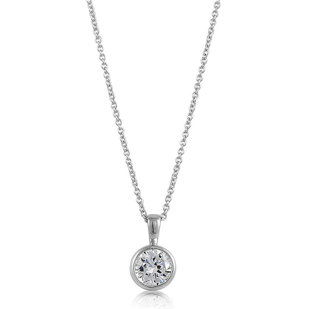 Solitaire 1.25ct Bezel Set Round CZ Pendant Necklace in Sterling Silver