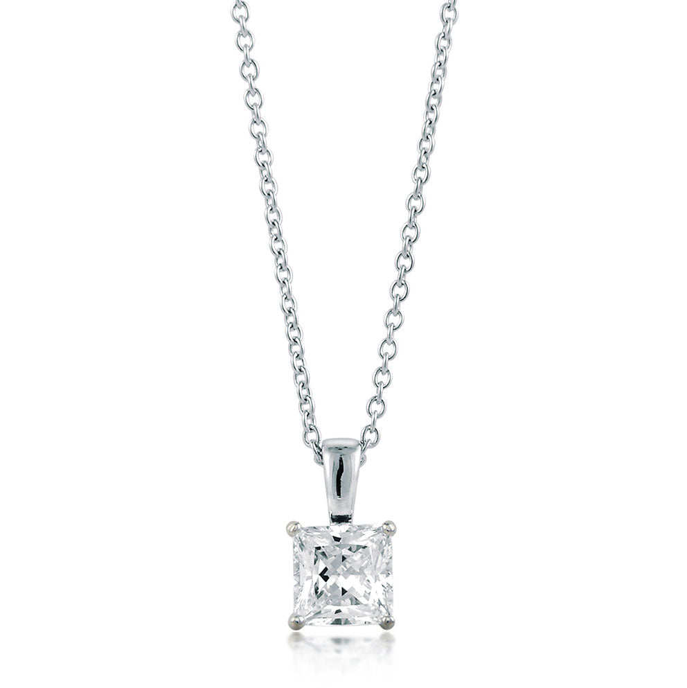 Solitaire Princess CZ Pendant Necklace in Sterling Silver, 1 of 6