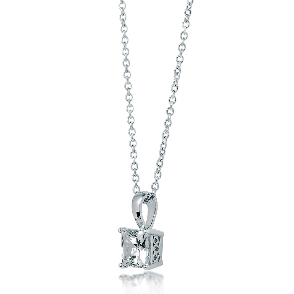 Front view of Solitaire Princess CZ Pendant Necklace in Sterling Silver, 3 of 6