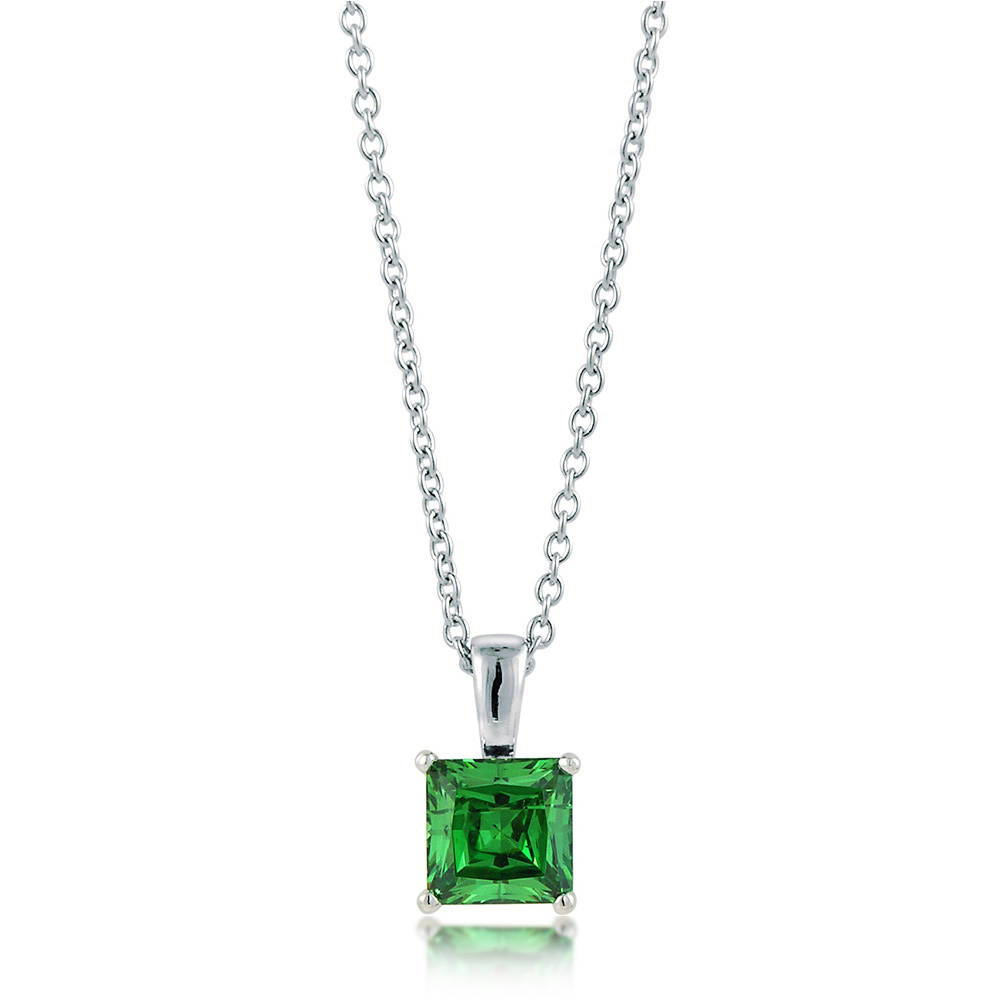 Solitaire Simulated Emerald Princess CZ Necklace in Sterling Silver