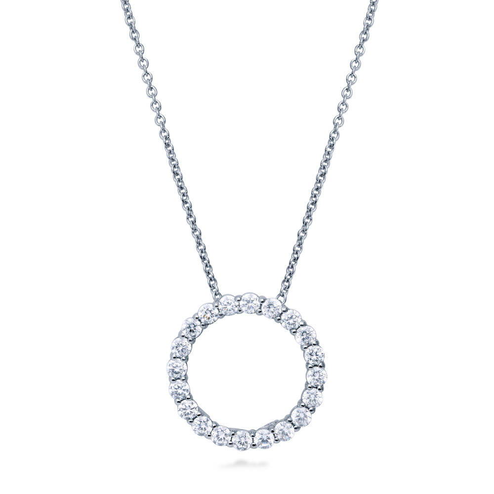 Open Circle CZ Pendant Necklace in Sterling Silver, 1 of 9