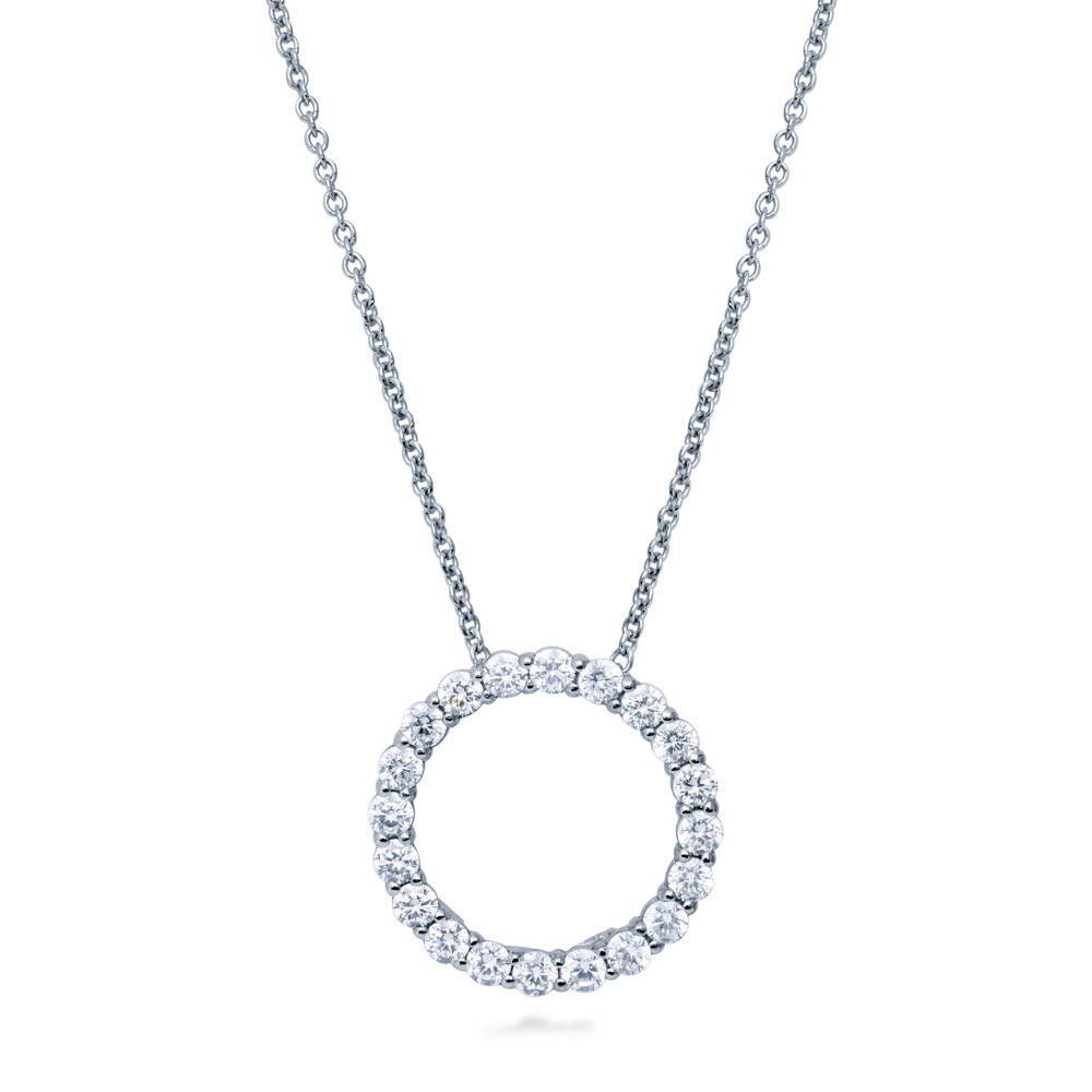 Open Circle CZ Necklace and Earrings Set in Sterling Silver