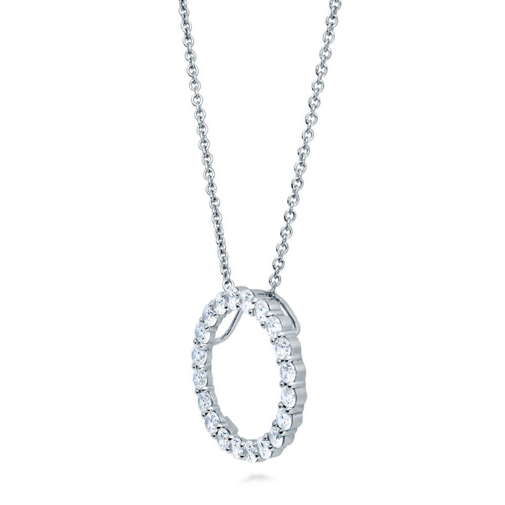 Front view of Open Circle CZ Pendant Necklace in Sterling Silver, 3 of 9