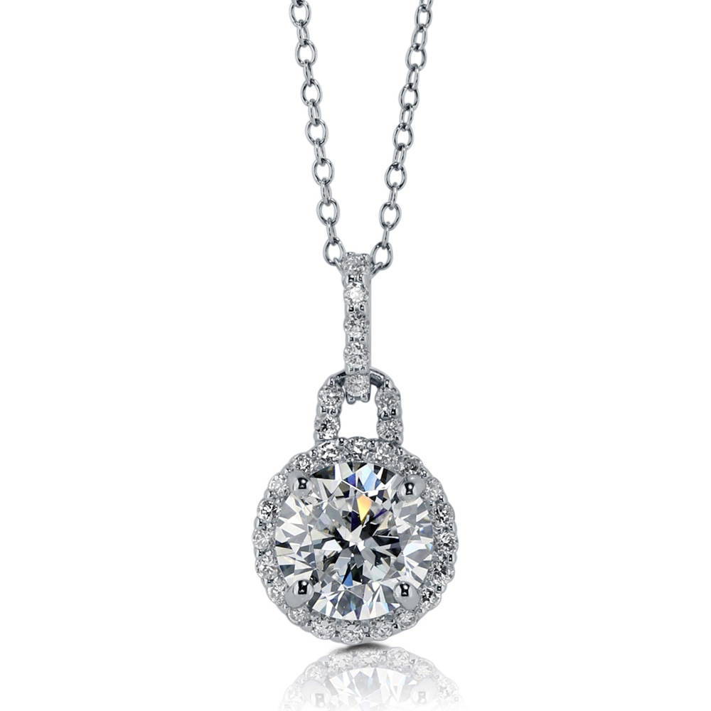 Halo Round CZ Necklace and Earrings Set in Sterling Silver, 4 of 8