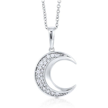 Crescent Moon CZ Pendant Necklace in Sterling Silver