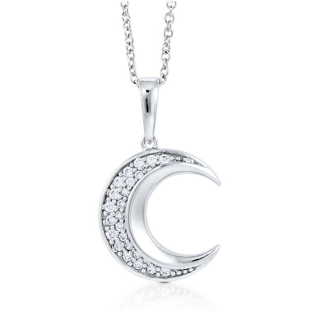 Crescent Moon CZ Necklace and Earrings Set in Sterling Silver