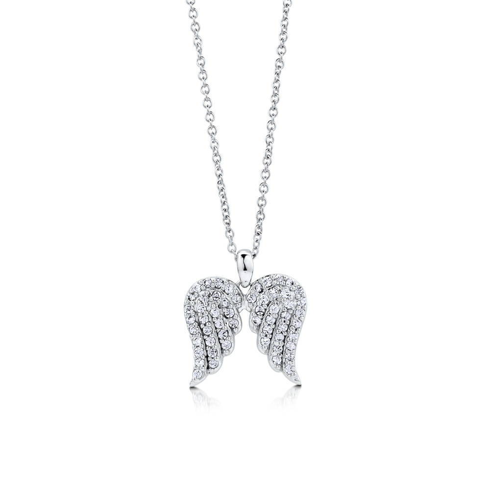 Angel Wings CZ Pendant Necklace in Sterling Silver, 1 of 6