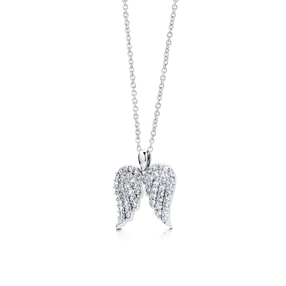 Front view of Angel Wings CZ Pendant Necklace in Sterling Silver, 3 of 6