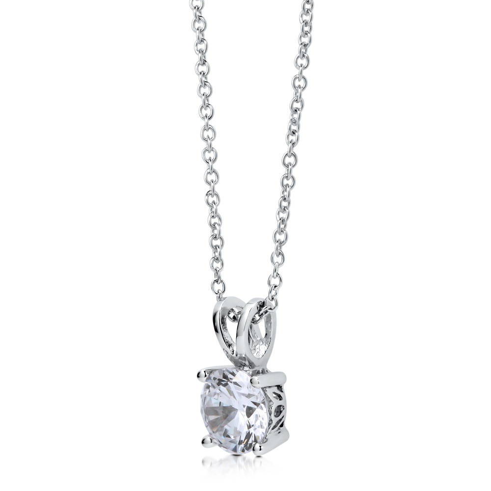 Solitaire 0.9ct Round CZ Pendant Necklace in Sterling Silver