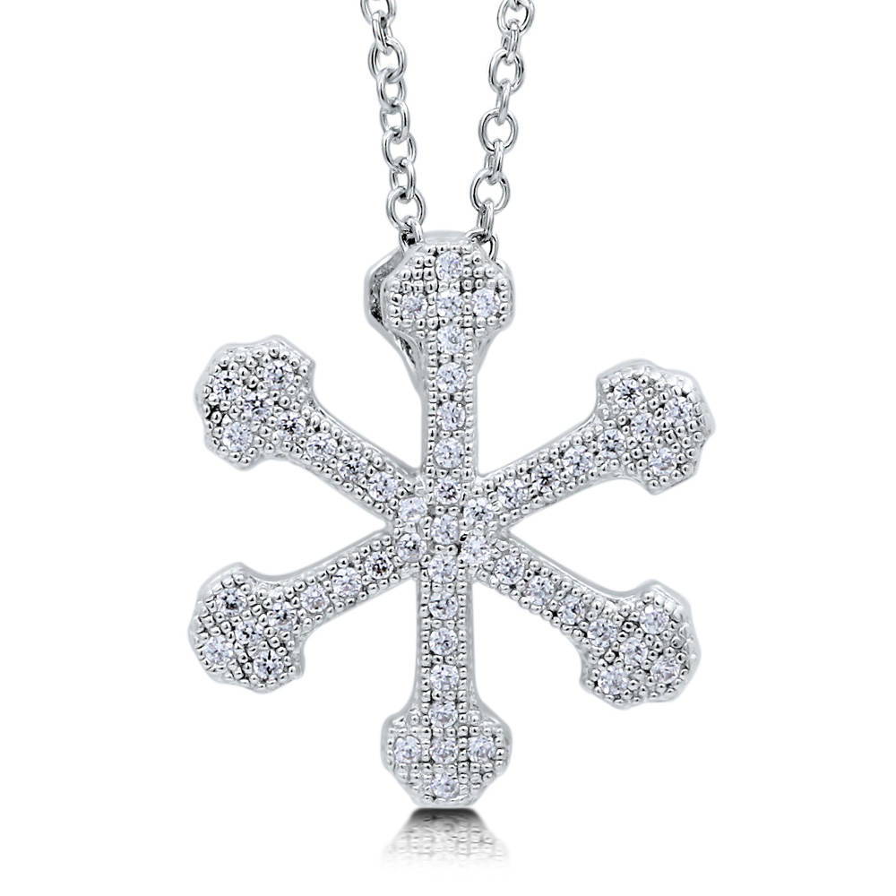 Snowflake CZ Necklace and Earrings Set in Sterling Silver