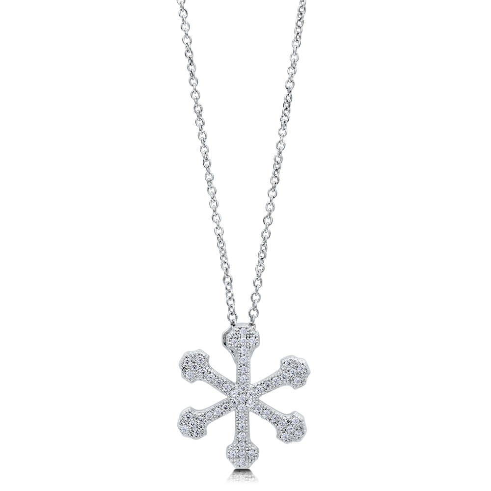 Snowflake CZ Necklace and Earrings Set in Sterling Silver