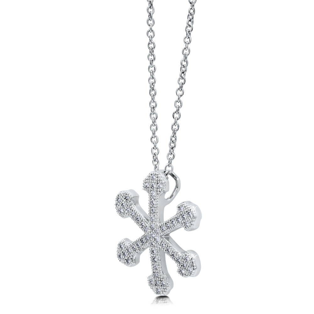 Snowflake CZ Necklace and Earrings Set in Sterling Silver