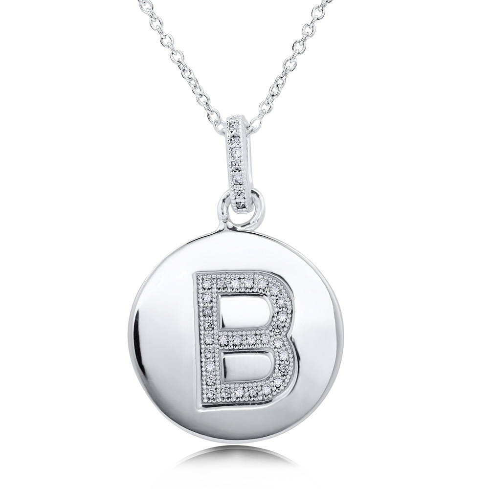 Initial Letter CZ Pendant Necklace in Sterling Silver