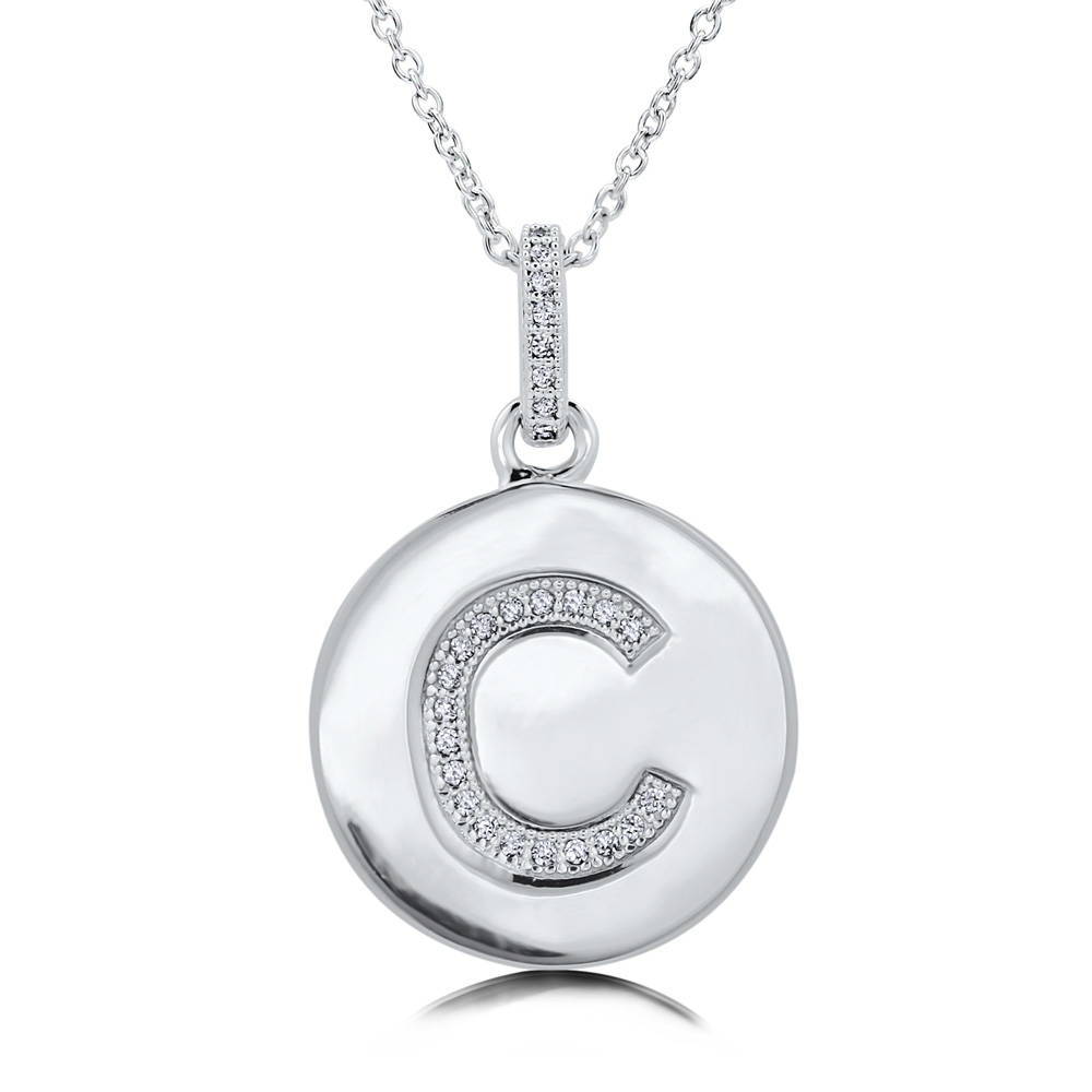 Initial Letter CZ Necklace in Sterling Silver, C
