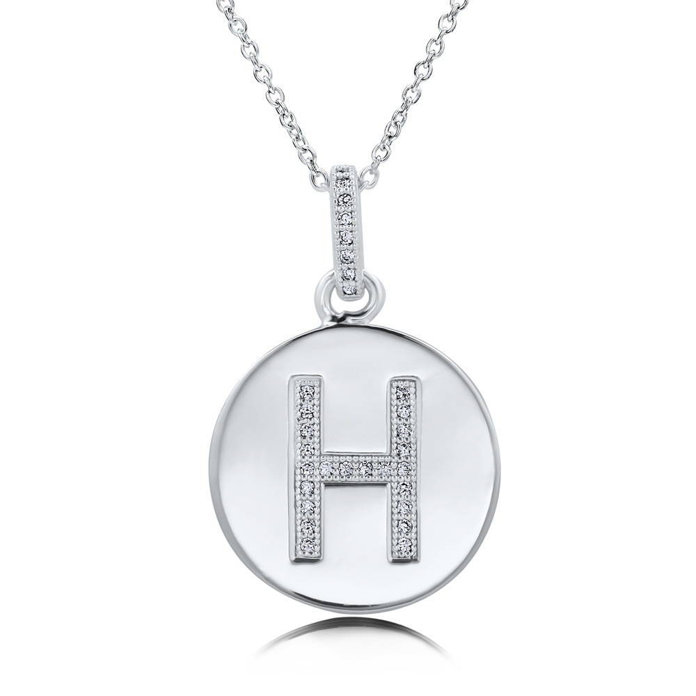 Initial Letter CZ Necklace in Sterling Silver, H